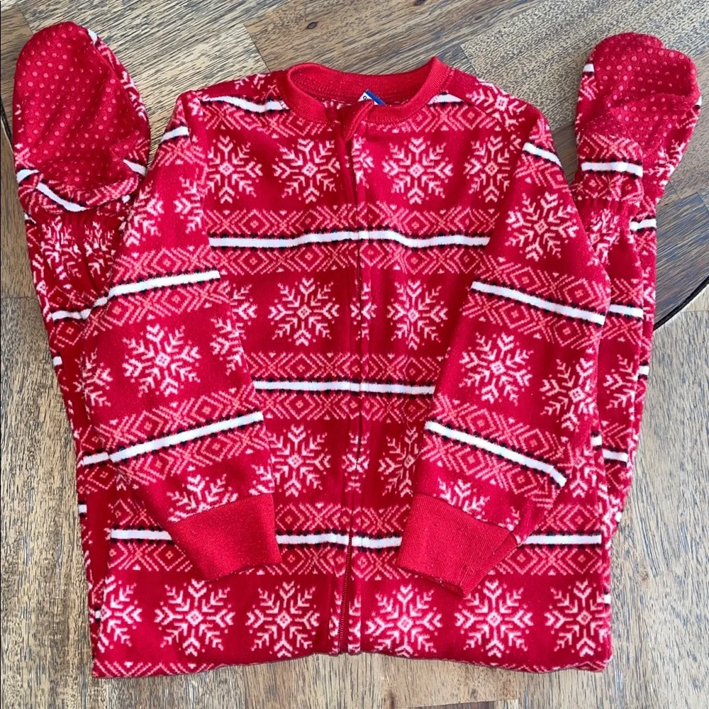 Old Navy Kids Red Snowflake Fleece Two Way Zip Footie Pajamas Sleeper 24M